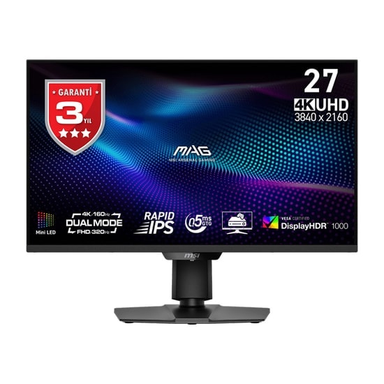 MSI MAG 274UPDF E16M 27" 4K UHD 160Hz 0.5ms Rapid IPS Mini LED Gaming Monitör - 3840x2160, Adaptive Sync, Pivot