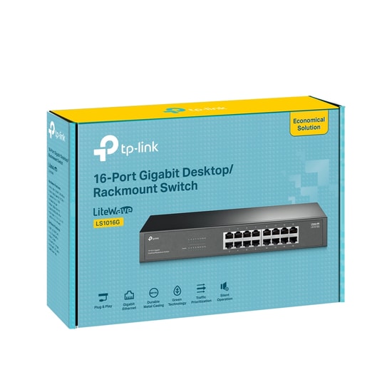 TP-Link LS1016G 16 Port Gigabit Metal Kasa Rackmount Switch - QoS, Tak Çalıştır, Sessiz, Enerji Tasarruflu Ağ Anahtarı