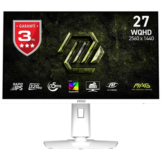 MSI MAG 274QRFW X32 27" WQHD (2560x1440) 320Hz 0.5ms Rapid IPS FreeSync Premium Pivot Beyaz Oyuncu Monitörü