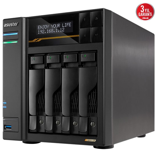 Asustor AS6804T (90IX01T4-BW3S00) AMD V3C14 NAS - 4 Yuvalı, 16GB DDR5 ECC Ram, 2x 10GbE/5GbE, 2xUSB 4.0, 4x M.2 Yuvası
