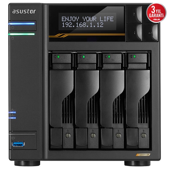 Asustor AS6804T (90IX01T4-BW3S00) AMD V3C14 NAS - 4 Yuvalı, 16GB DDR5 ECC Ram, 2x 10GbE/5GbE, 2xUSB 4.0, 4x M.2 Yuvası