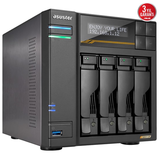 Asustor AS6804T (90IX01T4-BW3S00) AMD V3C14 NAS - 4 Yuvalı, 16GB DDR5 ECC Ram, 2x 10GbE/5GbE, 2xUSB 4.0, 4x M.2 Yuvası