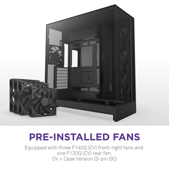 NZXT H9 Flow Dual-Chamber Panoramik Siyah E-ATX Oyuncu Kasası (CM-H92FB-01) - 4 Fan, 420mm Radyatöre uygun, Temperli Cam