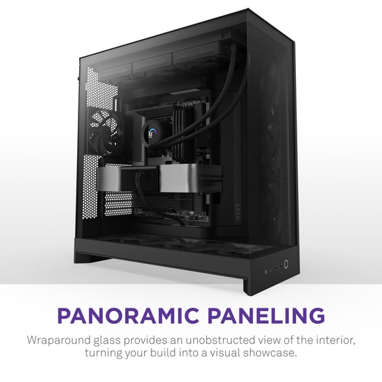 NZXT H9 Flow Dual-Chamber Panoramik Siyah E-ATX Oyuncu Kasası (CM-H92FB-01) - 4 Fan, 420mm Radyatöre uygun, Temperli Cam