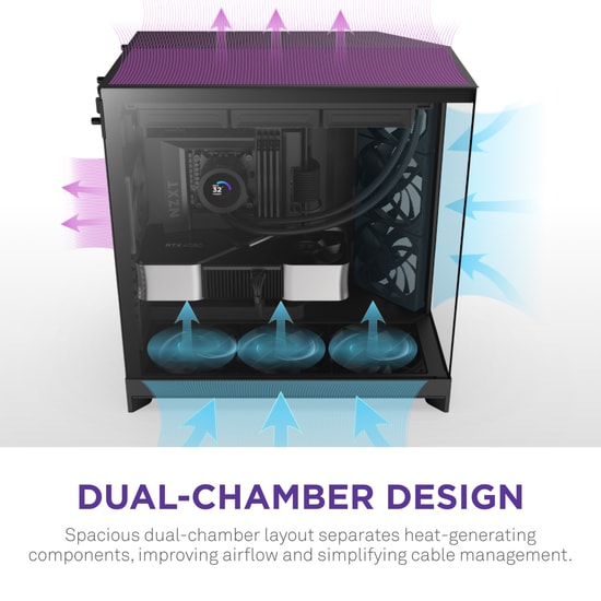 NZXT H9 Flow Dual-Chamber Panoramik Siyah E-ATX Oyuncu Kasası (CM-H92FB-01) - 4 Fan, 420mm Radyatöre uygun, Temperli Cam