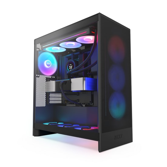 NZXT H7 Flow RGB Siyah (CM-H72FB-R1) E-ATX Mid-Tower Kasa - 3x120mm RGB Fan, Mesh Panel, 420mm Radyatör Desteği