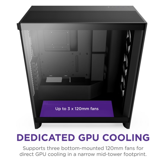 NZXT H7 Flow RGB Siyah (CM-H72FB-R1) E-ATX Mid-Tower Kasa - 3x120mm RGB Fan, Mesh Panel, 420mm Radyatör Desteği