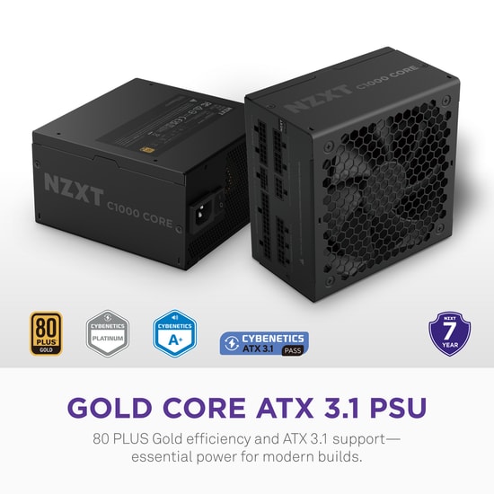 NZXT C1000 Gold Core 1000W Gen 5.1 80+ Gold Tam Modüler ATX 3.1 Güç Kaynağı (PA-0G3BB-EU) - 135mm FDB Fan, Sessiz PSU