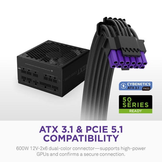 NZXT C1000 Gold Core 1000W Gen 5.1 80+ Gold Tam Modüler ATX 3.1 Güç Kaynağı (PA-0G3BB-EU) - 135mm FDB Fan, Sessiz PSU