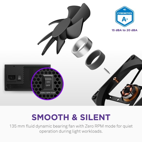 NZXT C1000 Gold Core 1000W Gen 5.1 80+ Gold Tam Modüler ATX 3.1 Güç Kaynağı (PA-0G3BB-EU) - 135mm FDB Fan, Sessiz PSU