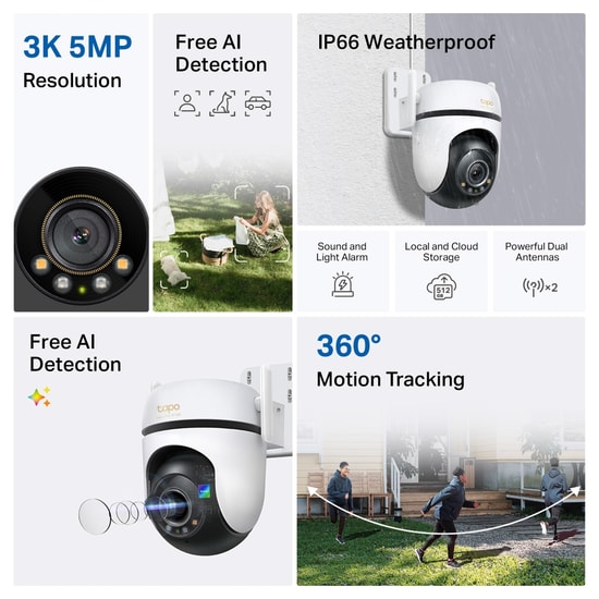 TP-Link Tapo C530WS 5MP 3K Dış Mekan Pan/Tilt Güvenlik Kamerası - 360 Görüş, Renkli Gece Görüşü, Sesli, 30m IR, IP66