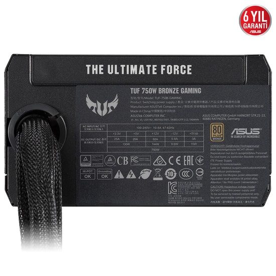 ASUS TUF Gaming 750B 750W 80+ Bronze Güç Kaynağı (90YE00D0-B0NA00) - Askeri Sınıf Dayanıklılık, 6 Yıl Garanti