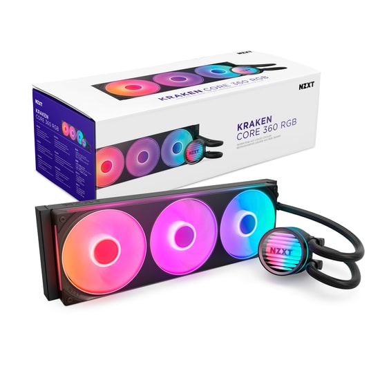 NZXT Kraken Core 360 RGB Sıvı Soğutucu (RL-KR36C-B1) - 3x120mm Fan, 2400RPM, 75CFM, AM4/LGA1851, ARGB Aydınlatma