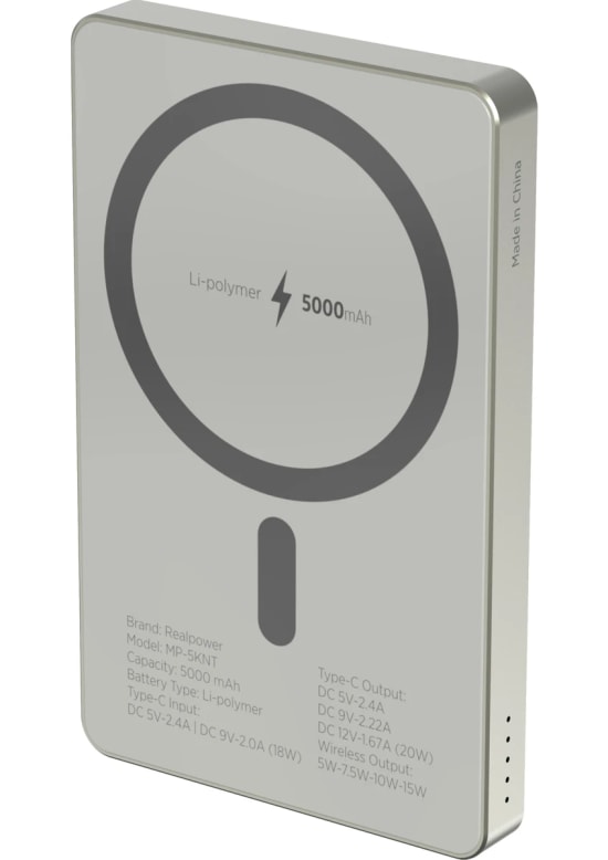 RealPower R Mag Air 5000mAh Magsafe Powerbank - 20W PD Hızlı Şarjlı, Natural Renk, Taşınabilir Manyetik Şarj (NT-116665)