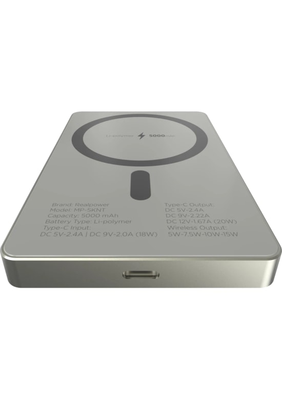 RealPower R Mag Air 5000mAh Magsafe Powerbank - 20W PD Hızlı Şarjlı, Natural Renk, Taşınabilir Manyetik Şarj (NT-116665)
