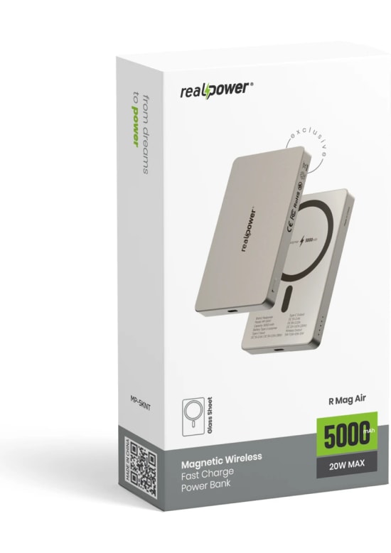 RealPower R Mag Air 5000mAh Magsafe Powerbank - 20W PD Hızlı Şarjlı, Natural Renk, Taşınabilir Manyetik Şarj (NT-116665)