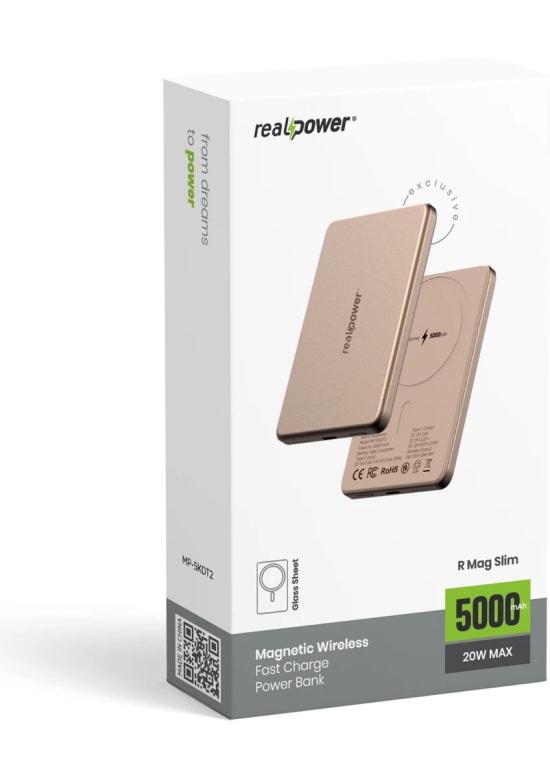 RealPower R Mag Slim 5000mAh Magsafe Powerbank - 20W PD Hızlı Şarjlı, Çöl Rengi Taşınabilir Manyetik Şarj (NT-116669)