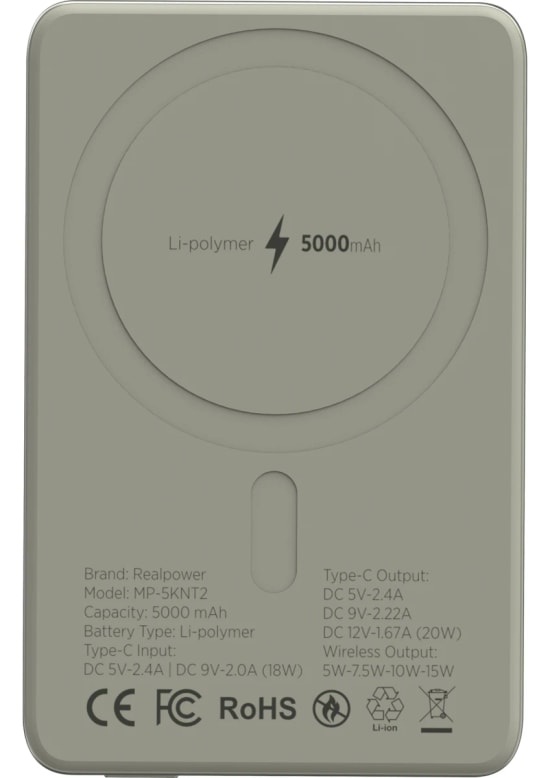 RealPower R Mag Slim 5000mAh Magsafe Powerbank - 20W PD Hızlı Şarjlı, Natural Taşınabilir Manyetik Şarj (NT-116668)