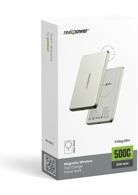 RealPower R Mag Slim 5000mAh Magsafe Powerbank - 20W PD Hızlı Şarjlı, Natural Taşınabilir Manyetik Şarj (NT-116668)