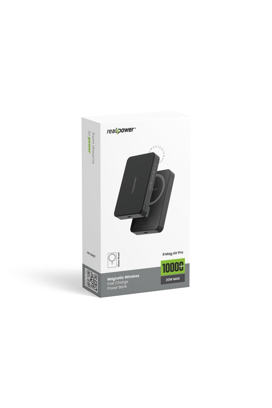 RealPower R Mag Slim 5000mAh Magsafe Powerbank - Siyah, 20W PD Hızlı Şarj, Taşınabilir Manyetik Şarj Aleti (NT-116670)