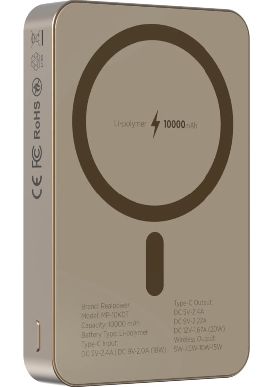 RealPower R Mag Air Pro 10000mAh Magsafe Powerbank - 20W PD Hızlı Şarj, Çöl Rengi, Taşınabilir Manyetik Şarj (NT-116673)