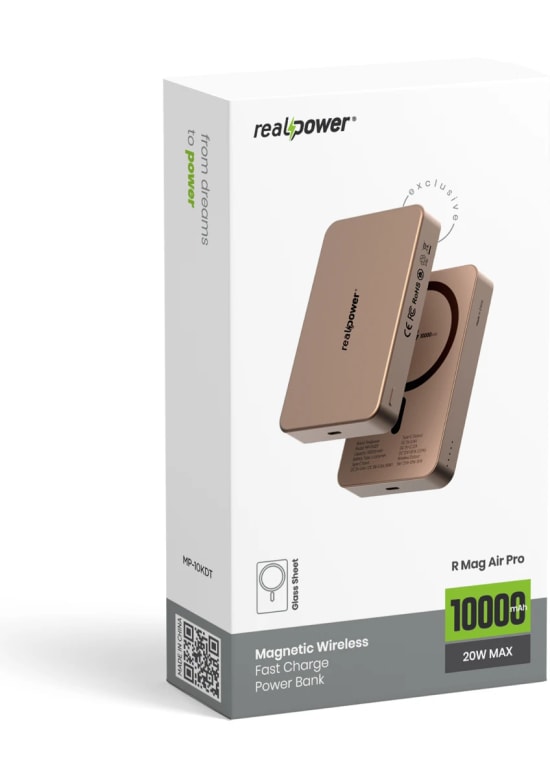 RealPower R Mag Air Pro 10000mAh Magsafe Powerbank - 20W PD Hızlı Şarj, Çöl Rengi, Taşınabilir Manyetik Şarj (NT-116673)