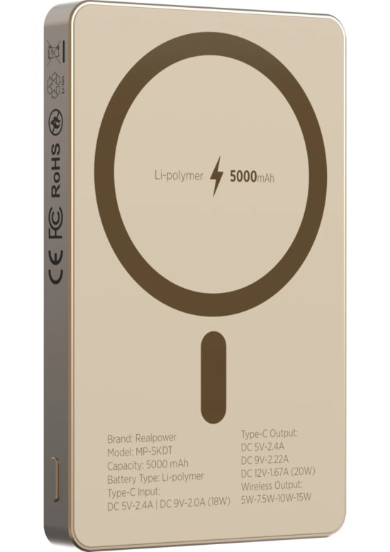 RealPower R Mag Air 5000mAh Magsafe Powerbank - 20W PD Hızlı Şarjlı, Çöl Rengi, Taşınabilir Manyetik Şarj (NT-116667)