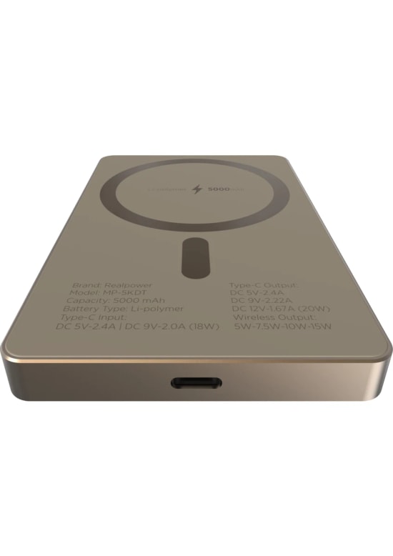 RealPower R Mag Air 5000mAh Magsafe Powerbank - 20W PD Hızlı Şarjlı, Çöl Rengi, Taşınabilir Manyetik Şarj (NT-116667)