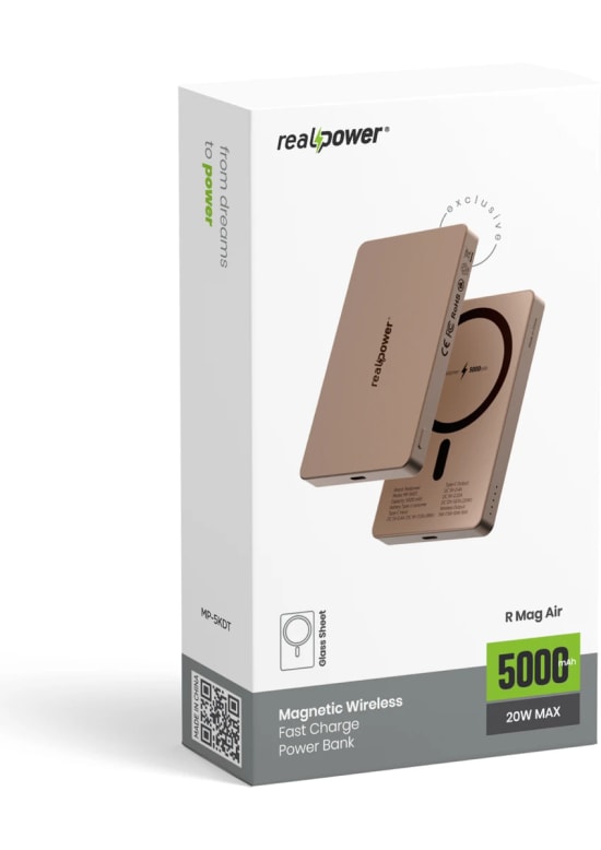 RealPower R Mag Air 5000mAh Magsafe Powerbank - 20W PD Hızlı Şarjlı, Çöl Rengi, Taşınabilir Manyetik Şarj (NT-116667)
