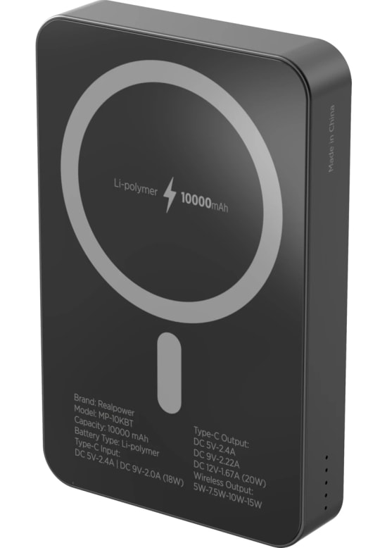 RealPower R Mag Air 5000mAh Magsafe Powerbank - 20W PD Hızlı Şarjlı, Siyah, Taşınabilir Manyetik Şarj Aleti (NT-116666)