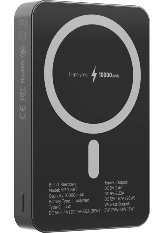 RealPower R Mag Air 5000mAh Magsafe Powerbank - 20W PD Hızlı Şarjlı, Siyah, Taşınabilir Manyetik Şarj Aleti (NT-116666)