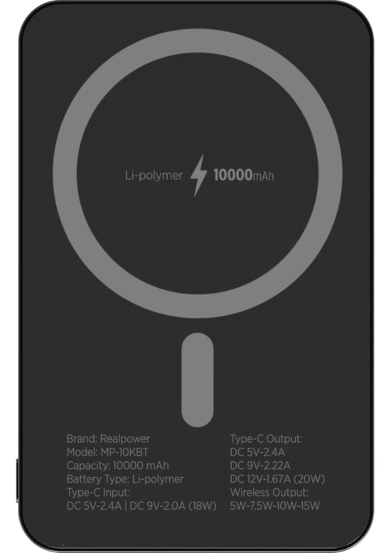 RealPower R Mag Air 5000mAh Magsafe Powerbank - 20W PD Hızlı Şarjlı, Siyah, Taşınabilir Manyetik Şarj Aleti (NT-116666)