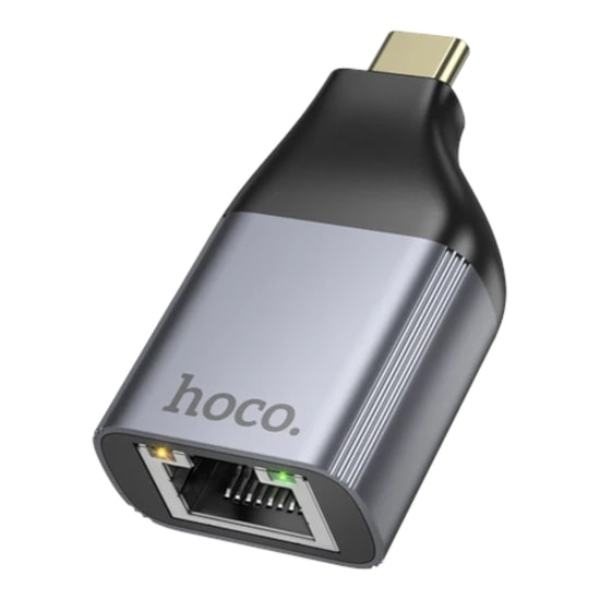 Hoco UA35 Gri Type-C to Ethernet Dönüştürücü - 100Mbps RJ45 Hızlı Bağlantı Adaptörü, Tak Çalıştır