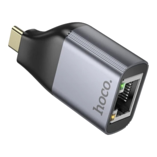 Hoco UA35 Gri Type-C to Ethernet Dönüştürücü - 100Mbps RJ45 Hızlı Bağlantı Adaptörü, Tak Çalıştır