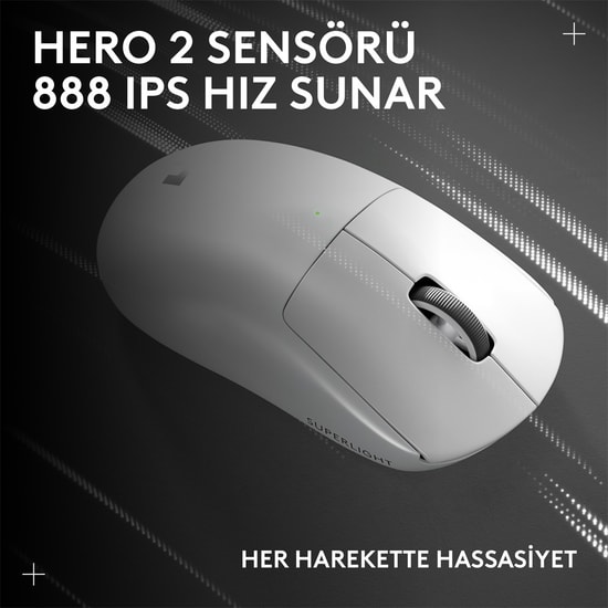 Logitech G PRO X Superlight 2C Beyaz Kablosuz Oyuncu Mouse (910-007539) - 44000 DPI, 8000Hz, 51gr, Hero 2 Sensör, 5 Tuş