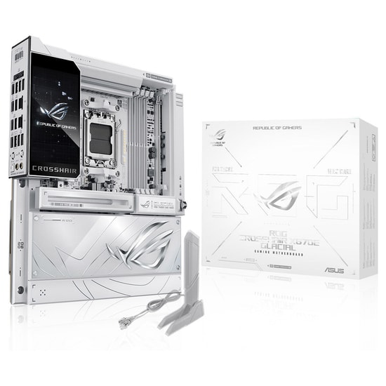 ASUS ROG Crosshair X870E Glacial EATX Anakart - AMD, AM5, DDR5 9600MHz(OC), 3xM.2, USB4, WiFi 7, 2x 10G LAN, Hyper M.2