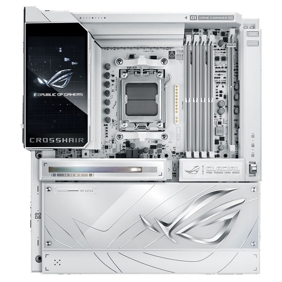 ASUS ROG Crosshair X870E Glacial EATX Anakart - AMD, AM5, DDR5 9600MHz(OC), 3xM.2, USB4, WiFi 7, 2x 10G LAN, Hyper M.2