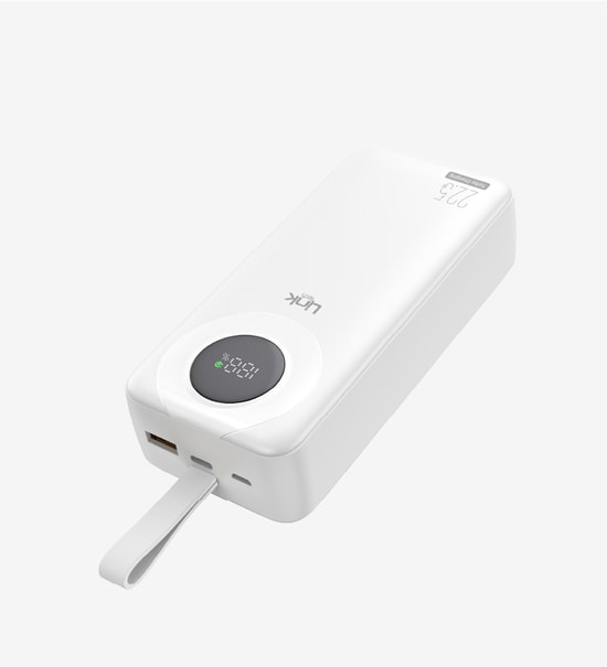 LinkTech LPB-P223 Strong 30000mAh 22.5W Beyaz Powerbank - Dijital Ekranlı, PD Hızlı Şarj, Çift USB Çıkış, Dahili Kablolu