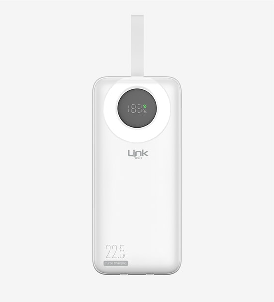 LinkTech LPB-P223 Strong 30000mAh 22.5W Beyaz Powerbank - Dijital Ekranlı, PD Hızlı Şarj, Çift USB Çıkış, Dahili Kablolu