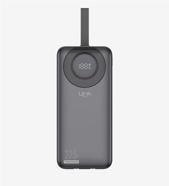 LinkTech LPB-P223 Strong 30000mAh 22.5W Siyah Powerbank - Dijital Ekranlı, PD Hızlı Şarj, Çift USB Çıkış, Dahili Kablolu