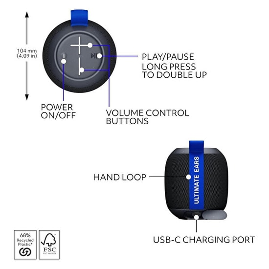 Ultimate Ears WONDERBOOM Play Siyah Bluetooth Taşınabilir Hoparlör - Su Geçirmez, Kompakt Tasarım (984-001948)