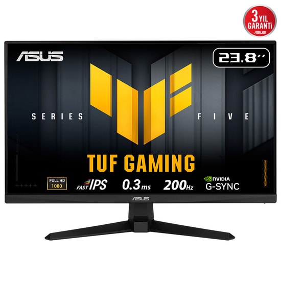 Asus TUF Gaming VG249Q5A 23.8" FHD 200Hz 0.3ms Oyuncu Monitörü - 300cd, Fast IPS, Adaptive Sync, 4W Hoparlör, VESA