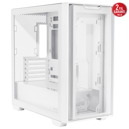 ASUS A21 Plus Beyaz mATX Kasa (90DC00H3-B19010) - 360mm Radyatör, 380mm Ekran Kartı, ATX PSU Desteği, Gizli Kablo