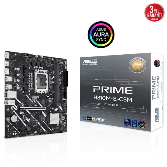 Asus PRIME H810M-E-CSM Intel LGA1851 DDR5 6400Mhz mATX Anakart - Çift M.2, USB 3.2, Aura RGB, HDMI, DP, USB3.2, Type C