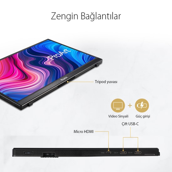 Asus ProArt PA148CTV 14" Taşınabilir Dokunmatik Monitör - IPS, FHD, 60hz, 5ms, 300cd, USB-C, Calman Verified, %100 sRGB