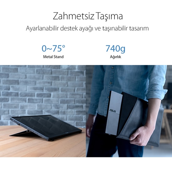 Asus ProArt PA148CTV 14" Taşınabilir Dokunmatik Monitör - IPS, FHD, 60hz, 5ms, 300cd, USB-C, Calman Verified, %100 sRGB