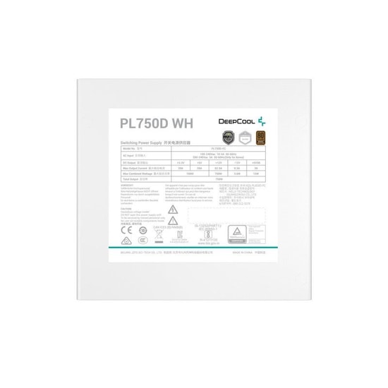 DeepCool PL750-D-WH 750W 80+ Beyaz ATX 3.0 Güç Kaynağı - PCIe 5.1 CEM, 120mm Fan, 230V EU, Siyah Kasa, Aktif PFC