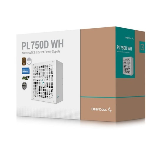 DeepCool PL750-D-WH 750W 80+ Beyaz ATX 3.0 Güç Kaynağı - PCIe 5.1 CEM, 120mm Fan, 230V EU, Siyah Kasa, Aktif PFC
