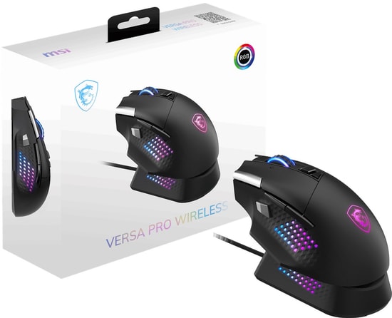 MSI Versa Pro W Kablosuz Oyuncu Mouse + Mouse Dock Pro - 26000 DPI, 1ms, 97g, PixArt 3395, Omron Switch, RGB, Siyah