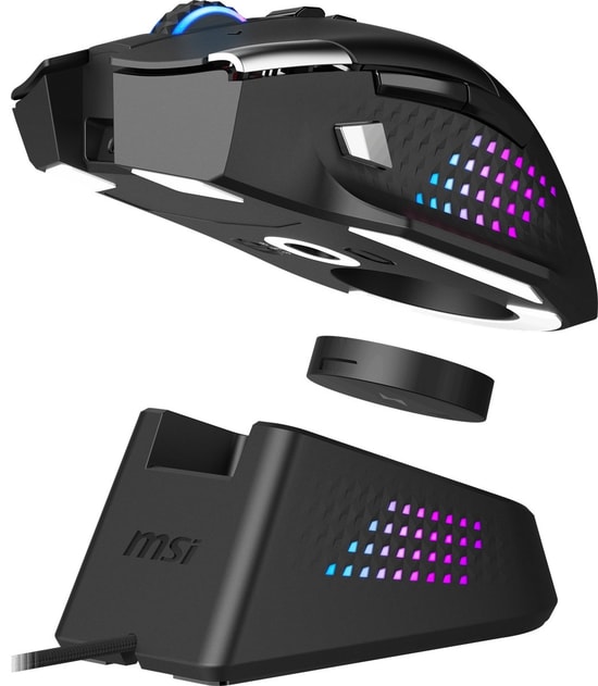 MSI Versa Pro W Kablosuz Oyuncu Mouse + Mouse Dock Pro - 26000 DPI, 1ms, 97g, PixArt 3395, Omron Switch, RGB, Siyah